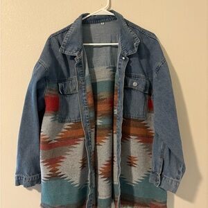 Denim Jacket with Southwestern Pattern